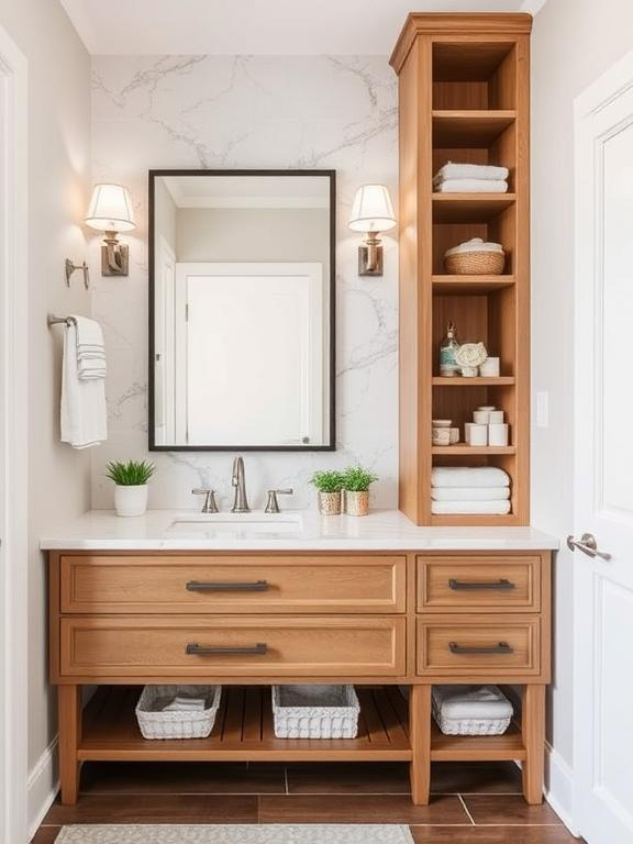 Custom Vanity with Storage Solutions Yellow theme furniture design<br />