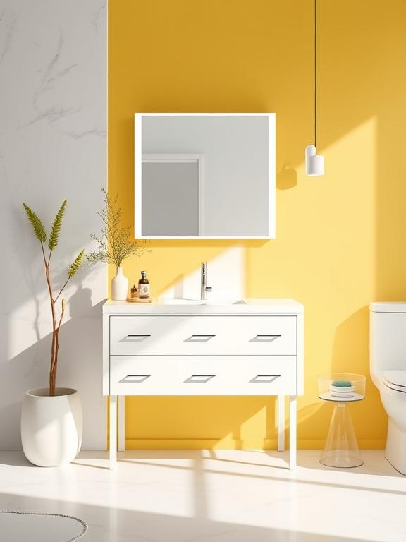 Minimalist White Vanity Yellow theme furniture design<br />