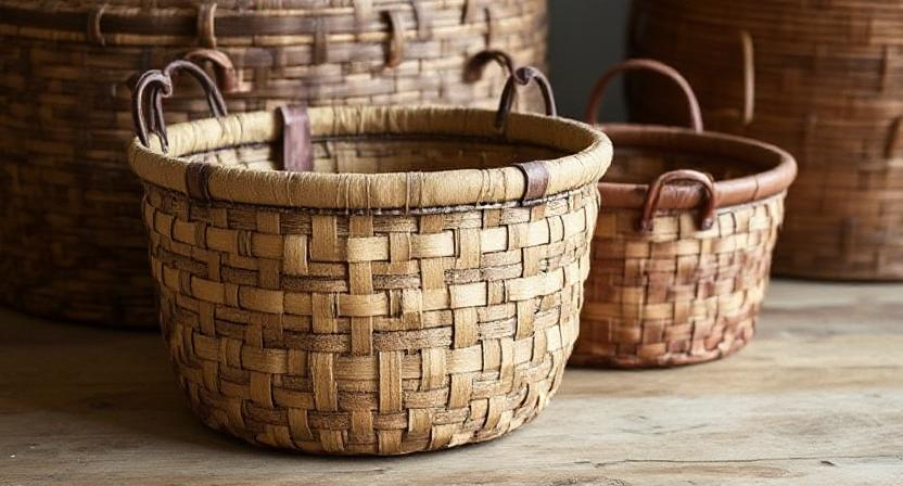 Vintage & Leather-woven Baskets Vintage & Leather-woven Baskets