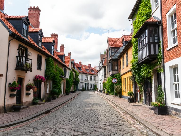 historic houses lining the cobbled streets historic houses lining the cobbled streets