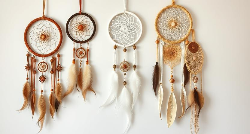 Hanging Dreamcatchers and Handwoven Textiles